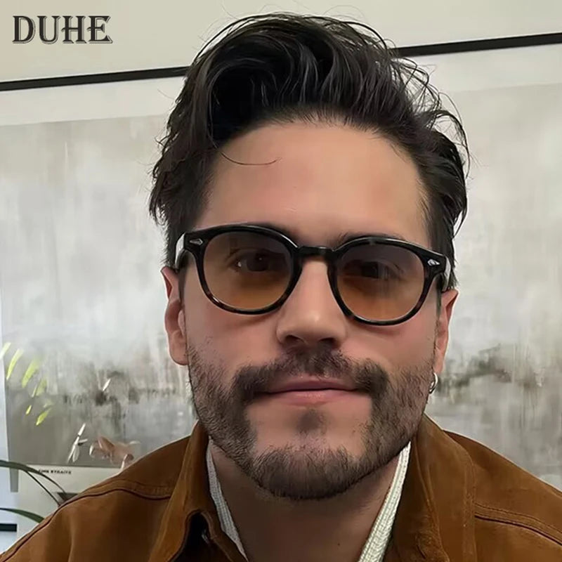 DUHE Retro Rivet Round Sunglasses